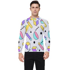 Tridimensional-pastel-shapes-background-memphis-style Men s Long Sleeve Rash Guard by Salman4z