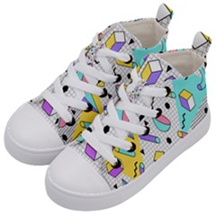 Tridimensional-pastel-shapes-background-memphis-style Kids  Mid-top Canvas Sneakers by Salman4z