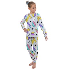 Tridimensional-pastel-shapes-background-memphis-style Kids  Long Sleeve Set 