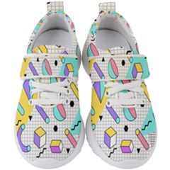 Tridimensional-pastel-shapes-background-memphis-style Kids  Velcro Strap Shoes by Salman4z