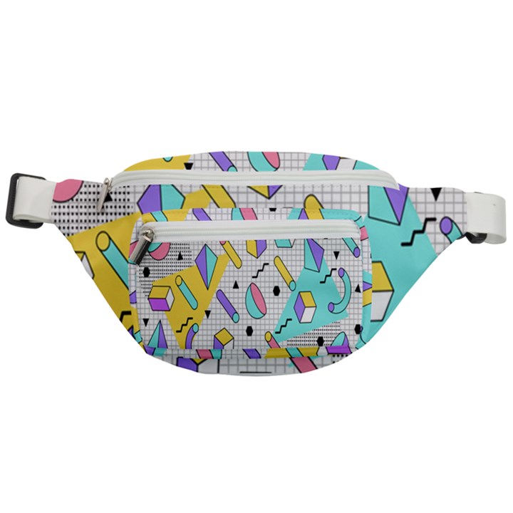 Tridimensional-pastel-shapes-background-memphis-style Fanny Pack