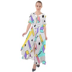 Tridimensional-pastel-shapes-background-memphis-style Waist Tie Boho Maxi Dress by Salman4z