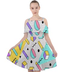 Tridimensional-pastel-shapes-background-memphis-style Cut Out Shoulders Chiffon Dress by Salman4z