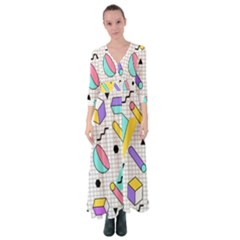 Tridimensional-pastel-shapes-background-memphis-style Button Up Maxi Dress by Salman4z