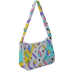 Tridimensional-pastel-shapes-background-memphis-style Zip Up Shoulder Bag by Salman4z