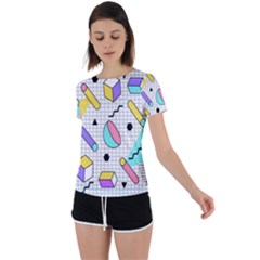 Tridimensional-pastel-shapes-background-memphis-style Back Circle Cutout Sports Tee by Salman4z