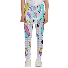 Tridimensional-pastel-shapes-background-memphis-style Kids  Skirted Pants by Salman4z