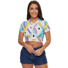 Tridimensional-pastel-shapes-background-memphis-style Side Button Cropped Tee by Salman4z