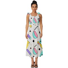 Tridimensional-pastel-shapes-background-memphis-style Tie-strap Tiered Midi Chiffon Dress by Salman4z