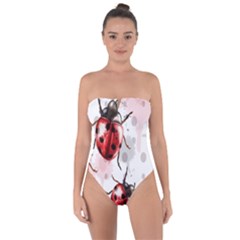 Ladybugs-pattern-texture-watercolor Tie Back One Piece Swimsuit by Salman4z