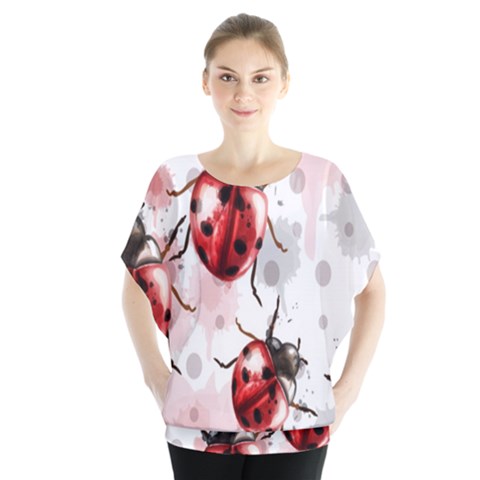 Ladybugs-pattern-texture-watercolor Batwing Chiffon Blouse by Salman4z