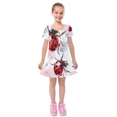 Ladybugs-pattern-texture-watercolor Kids  Short Sleeve Velvet Dress