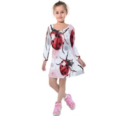 Ladybugs-pattern-texture-watercolor Kids  Long Sleeve Velvet Dress