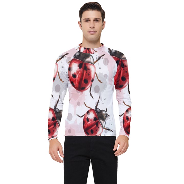 Ladybugs-pattern-texture-watercolor Men s Long Sleeve Rash Guard