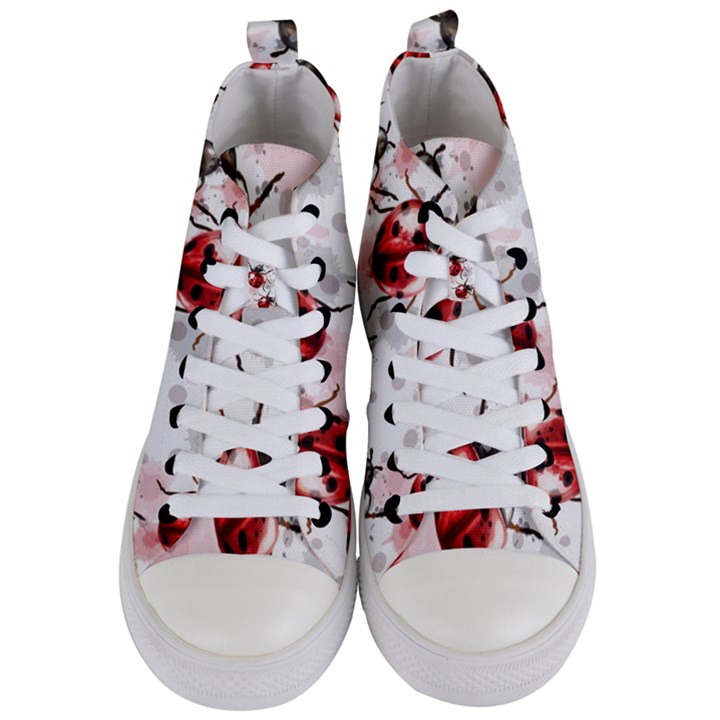 Ladybugs-pattern-texture-watercolor Women s Mid-Top Canvas Sneakers