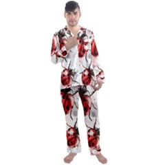 Ladybugs-pattern-texture-watercolor Men s Long Sleeve Satin Pajamas Set by Salman4z