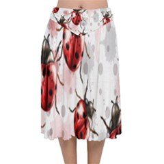 Ladybugs-pattern-texture-watercolor Velvet Flared Midi Skirt