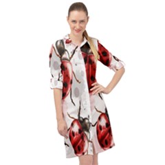 Ladybugs-pattern-texture-watercolor Long Sleeve Mini Shirt Dress by Salman4z