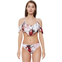 Ladybugs-pattern-texture-watercolor Ruffle Edge Tie Up Bikini Set	 by Salman4z