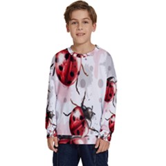 Ladybugs-pattern-texture-watercolor Kids  Long Sleeve Jersey