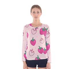 Seamless-strawberry-fruit-pattern-background Women s Long Sleeve Tee