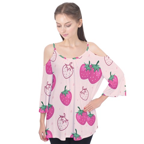 Seamless-strawberry-fruit-pattern-background Flutter Sleeve Tee  by Salman4z