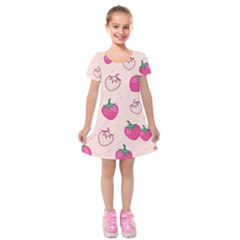 Seamless-strawberry-fruit-pattern-background Kids  Short Sleeve Velvet Dress