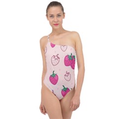 Seamless-strawberry-fruit-pattern-background Classic One Shoulder Swimsuit by Salman4z