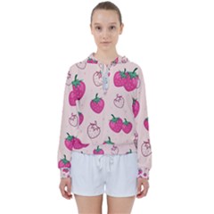 Seamless-strawberry-fruit-pattern-background Women s Tie Up Sweat