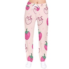 Seamless-strawberry-fruit-pattern-background Women Velvet Drawstring Pants