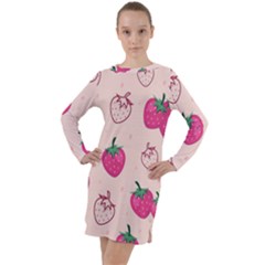 Seamless-strawberry-fruit-pattern-background Long Sleeve Hoodie Dress