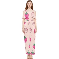 Seamless-strawberry-fruit-pattern-background Draped Sleeveless Chiffon Jumpsuit by Salman4z