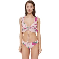 Seamless-strawberry-fruit-pattern-background Low Cut Ruffle Edge Bikini Set by Salman4z