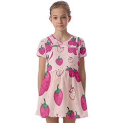 Seamless-strawberry-fruit-pattern-background Kids  Short Sleeve Pinafore Style Dress by Salman4z