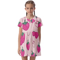 Seamless-strawberry-fruit-pattern-background Kids  Asymmetric Collar Dress by Salman4z