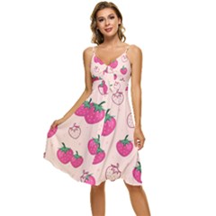 Seamless-strawberry-fruit-pattern-background Sleeveless Tie Front Chiffon Dress by Salman4z