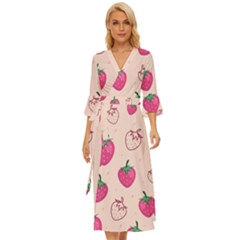 Seamless-strawberry-fruit-pattern-background Midsummer Wrap Dress by Salman4z