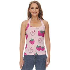 Seamless-strawberry-fruit-pattern-background Basic Halter Top by Salman4z