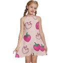 Seamless-strawberry-fruit-pattern-background Kids  Halter Collar Waist Tie Chiffon Dress View1