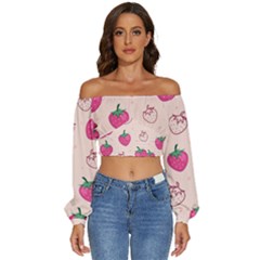 Seamless-strawberry-fruit-pattern-background Long Sleeve Crinkled Weave Crop Top by Salman4z