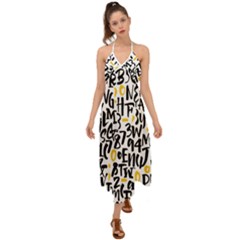 Letters-pattern Halter Tie Back Dress  by Salman4z