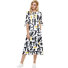 Letters-pattern Bow Sleeve Chiffon Midi Dress by Salman4z