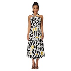 Letters-pattern Sleeveless Cross Front Cocktail Midi Chiffon Dress by Salman4z