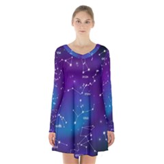 Realistic-night-sky-poster-with-constellations Long Sleeve Velvet V-neck Dress