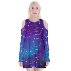 Realistic-night-sky-poster-with-constellations Velvet Long Sleeve Shoulder Cutout Dress