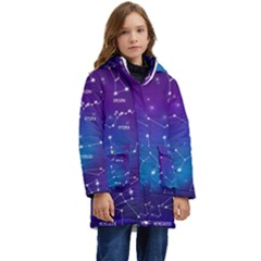 Realistic-night-sky-poster-with-constellations Kids  Hooded Longline Puffer Jacket by Salman4z