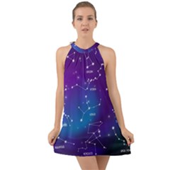 Realistic-night-sky-poster-with-constellations Halter Tie Back Chiffon Dress by Salman4z