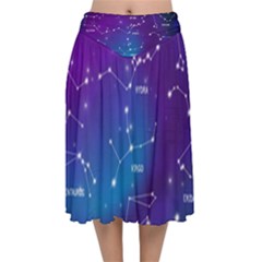 Realistic-night-sky-poster-with-constellations Velvet Flared Midi Skirt