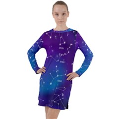 Realistic-night-sky-poster-with-constellations Long Sleeve Hoodie Dress