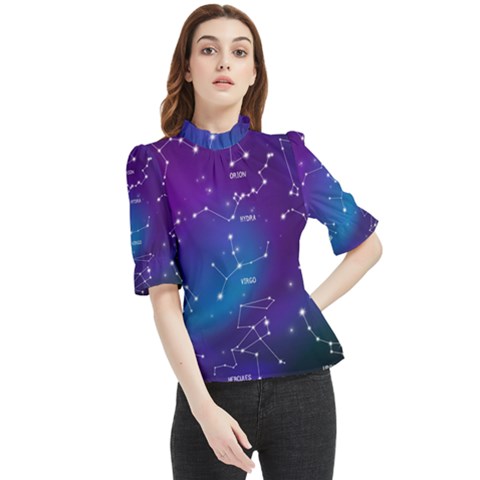 Realistic-night-sky-poster-with-constellations Frill Neck Blouse by Salman4z